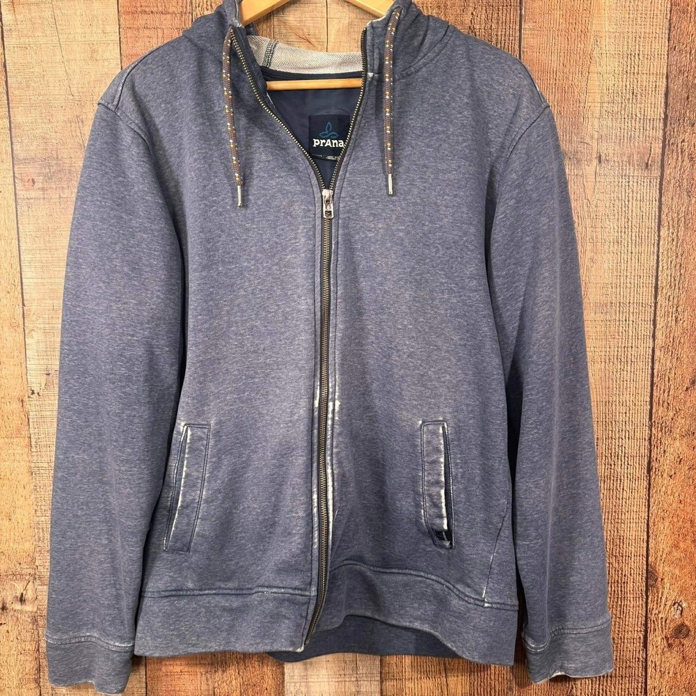 Prana Mens Zip Up Hoodie Blue Sweatshirt Large Outdoors Gorpcore Organic